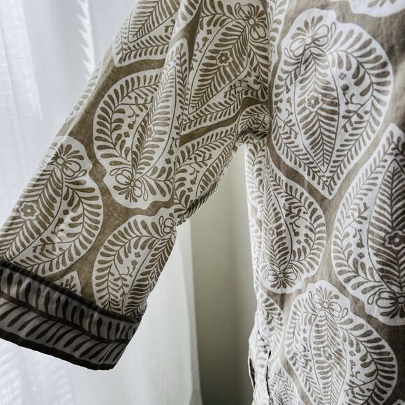 Gretchen Scott 100% Cotton Leaf Print Tunic Blouse Earthy Boho Vegan Natural Lg - Picture 3 of 8